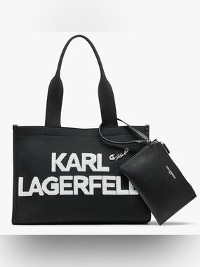 KARL LAGERFELD Kristina Large Black & White Tote Bag + Wristlet Pouch, NWT
